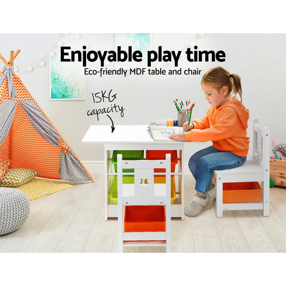 Keezi Kids Table and Chairs Set with 6 Storage Boxes