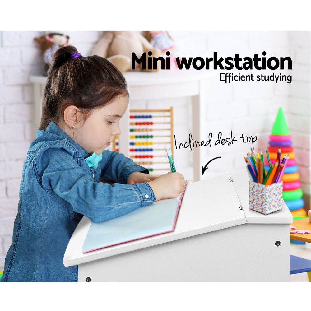 Keezi Kids Inclined Study Table with Storage and Stool Set
