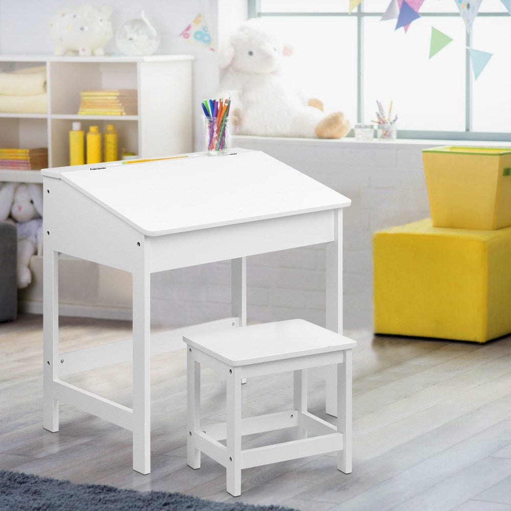 Keezi Kids Inclined Study Table with Storage and Stool Set