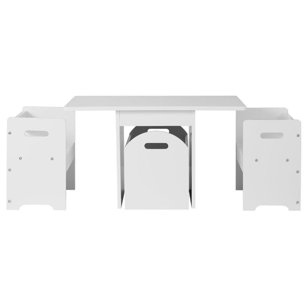 Keezi Kids White Table and Chairs with Large Storage Box