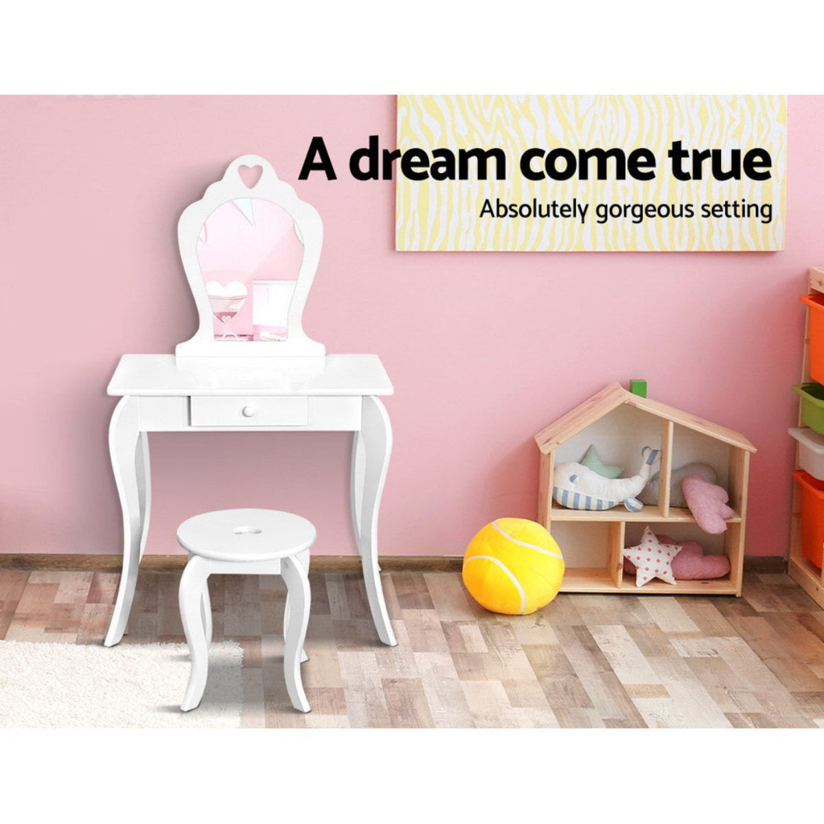 Keezi Kids White Vanity Table and Stool Set with Mirror
