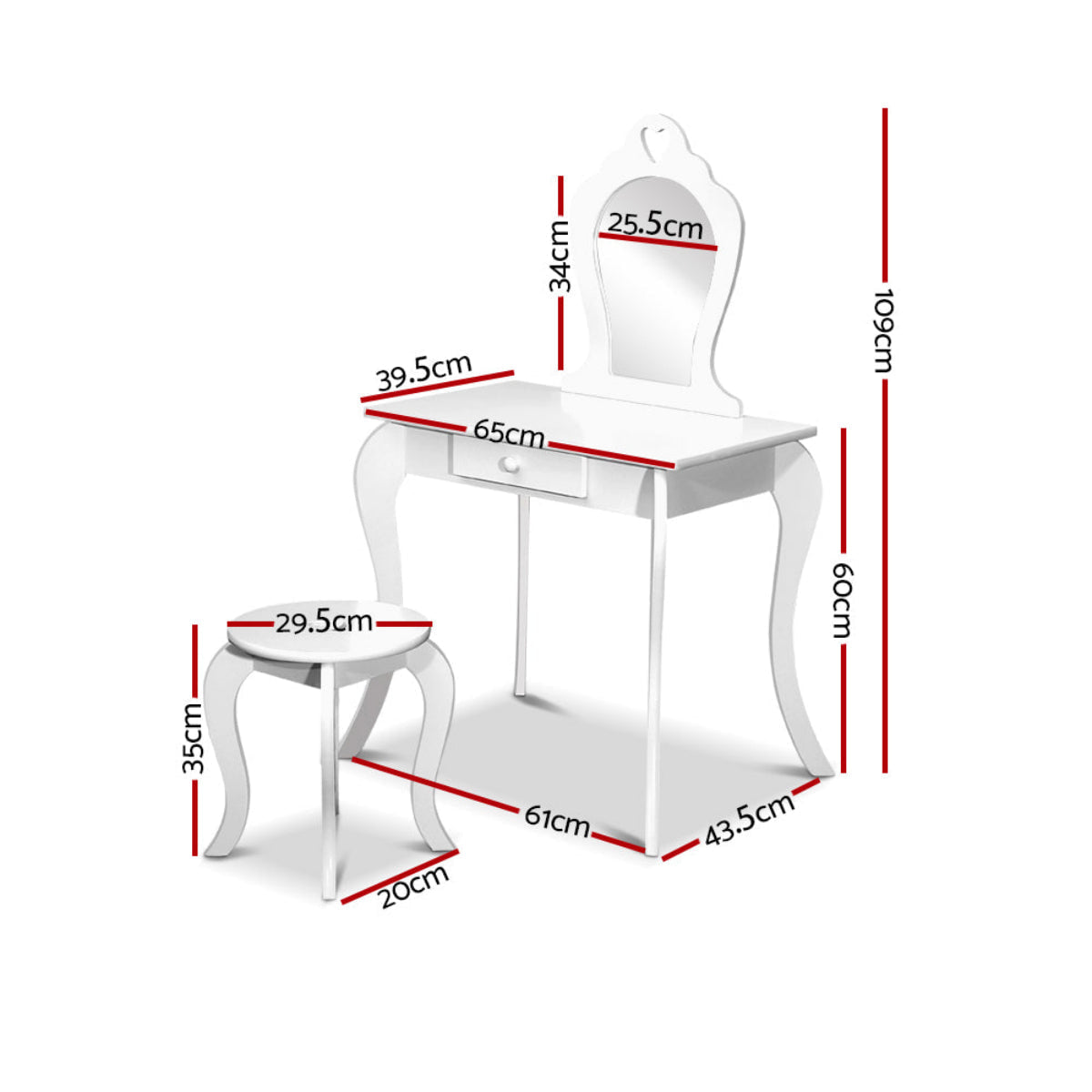 Keezi Kids White Vanity Table and Stool Set with Mirror