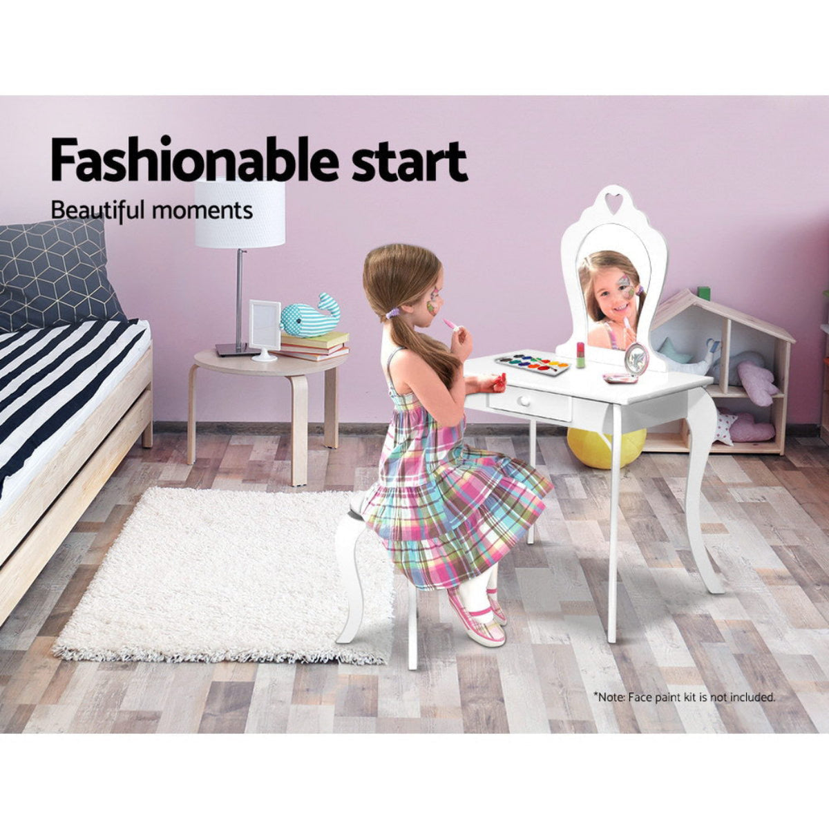 Keezi Kids White Vanity Table and Stool Set with Mirror