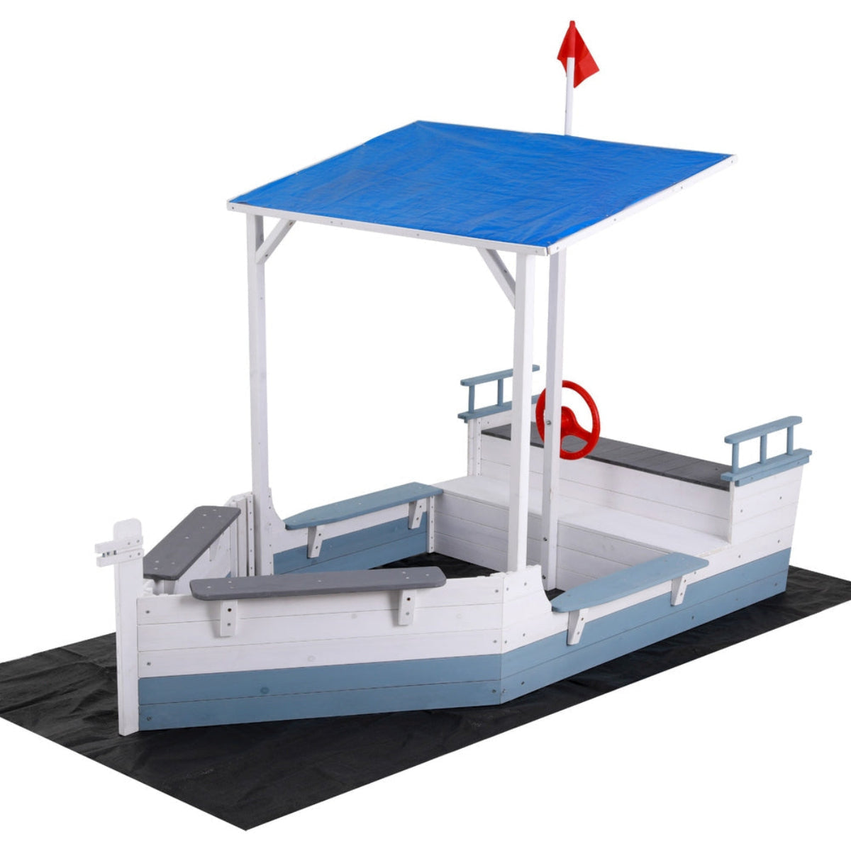 Keezi Kids Wooden Boat Sandpit with Canopy