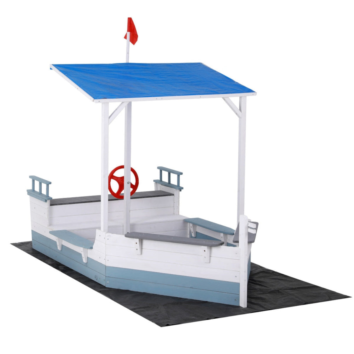 Keezi Kids Wooden Boat Sandpit with Canopy