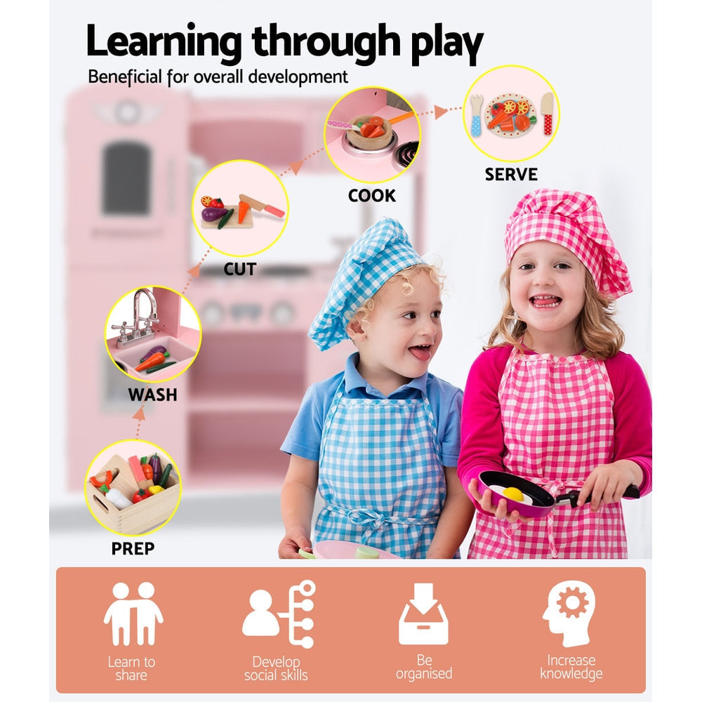 Keezi Kids Wooden Pretend Play Kitchen Set in Pink