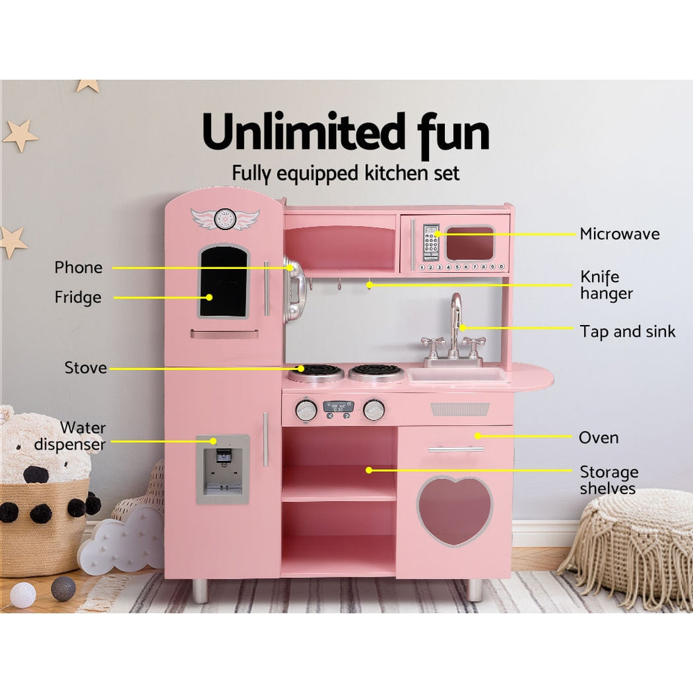 Keezi Kids Wooden Pretend Play Kitchen Set in Pink