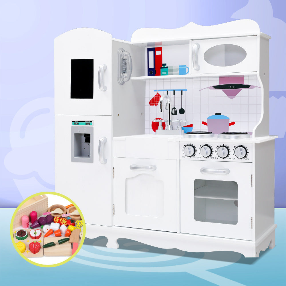 Keezi Kids Wooden Pretend Play Kitchen Set in White