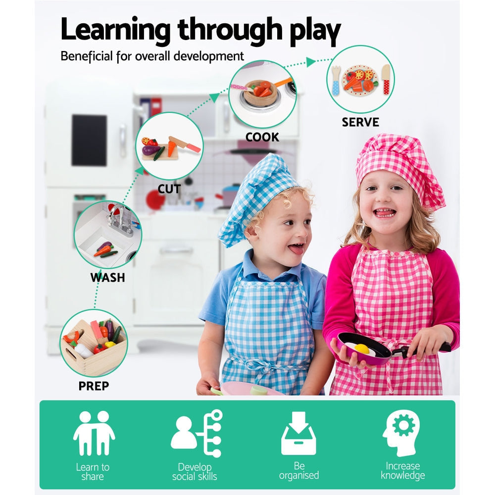 Keezi Kids Wooden Pretend Play Kitchen Set in White