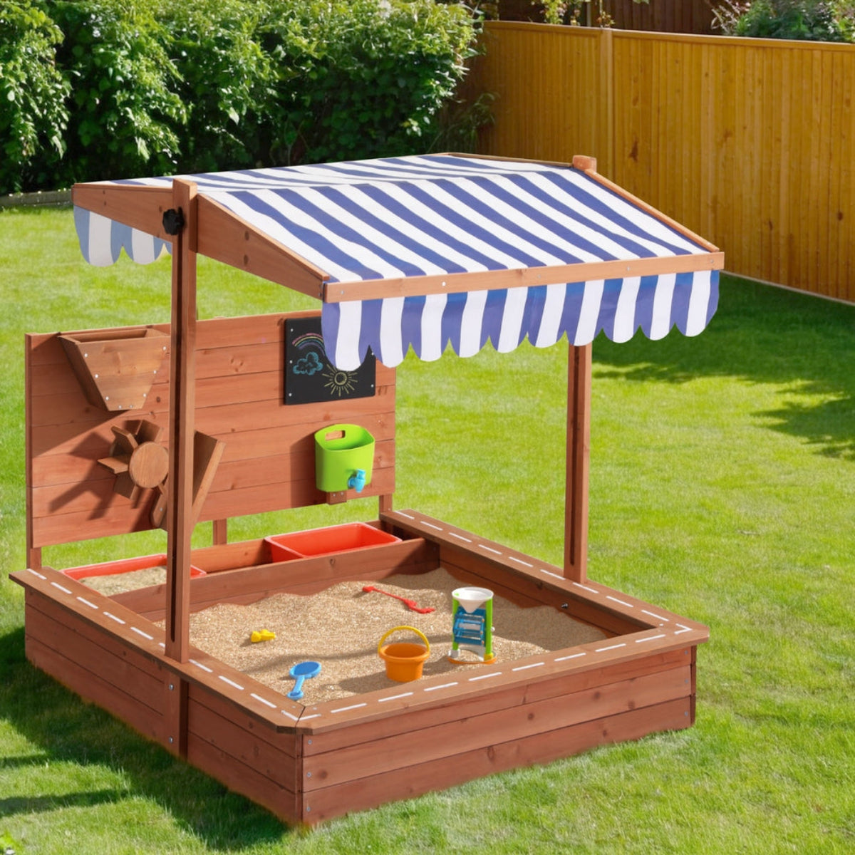 Keezi Kids Wooden Sandpit with Canopy and Sand Funnel