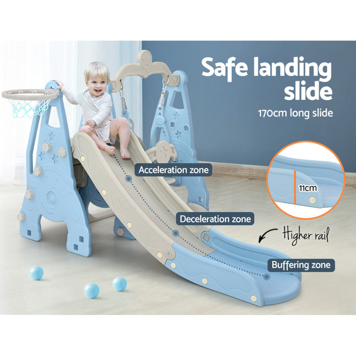 Keezi Toddler Slide and Blue Swing with Basketball Set