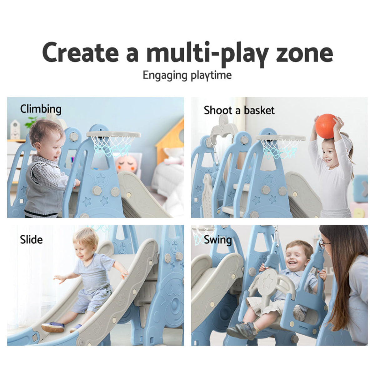 Keezi Toddler Slide and Blue Swing with Basketball Set