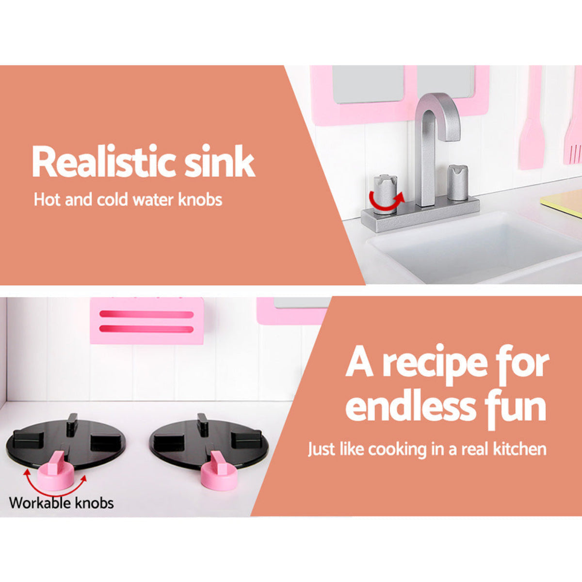 Keezi White And Pink Kids Large Kitchen