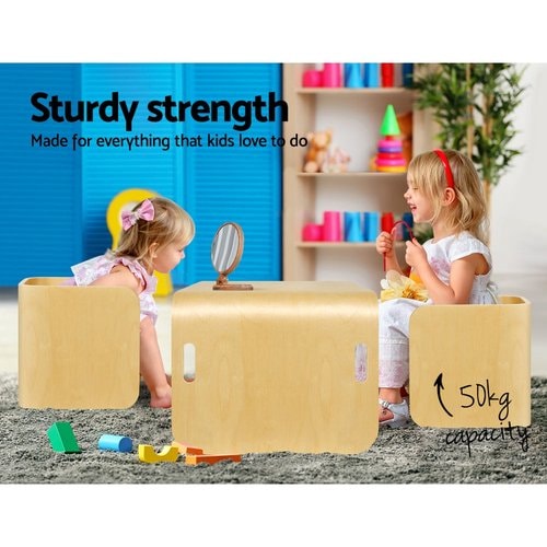 Keezi Nordic Compact Design Kids Table and Chairs in Natural