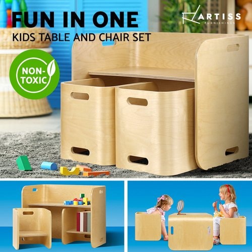 Keezi Nordic Compact Design Kids Table and Chairs in Natural