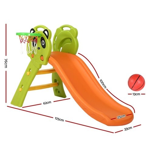 Kids Plastic Panda Slide and Basketball Hoop