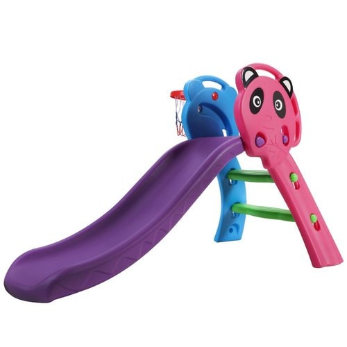 Kids Plastic Panda Slide and Basketball Hoop