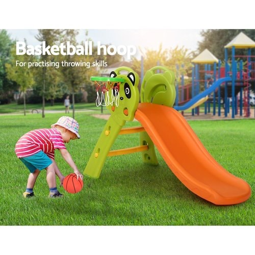 Kids Plastic Panda Slide and Basketball Hoop