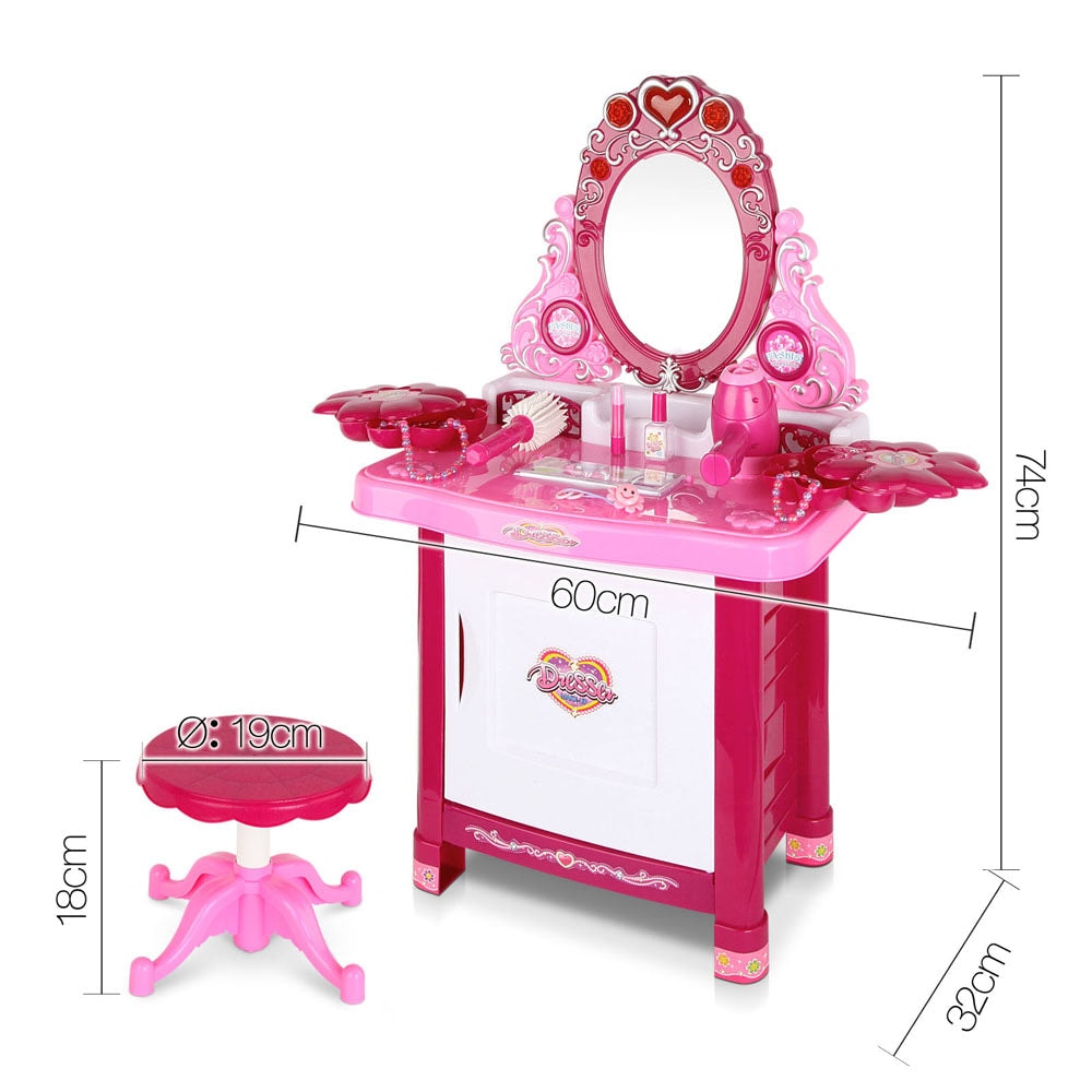 Keezi Pink Princess Make Up Dresser with Accessories and Mini Stool