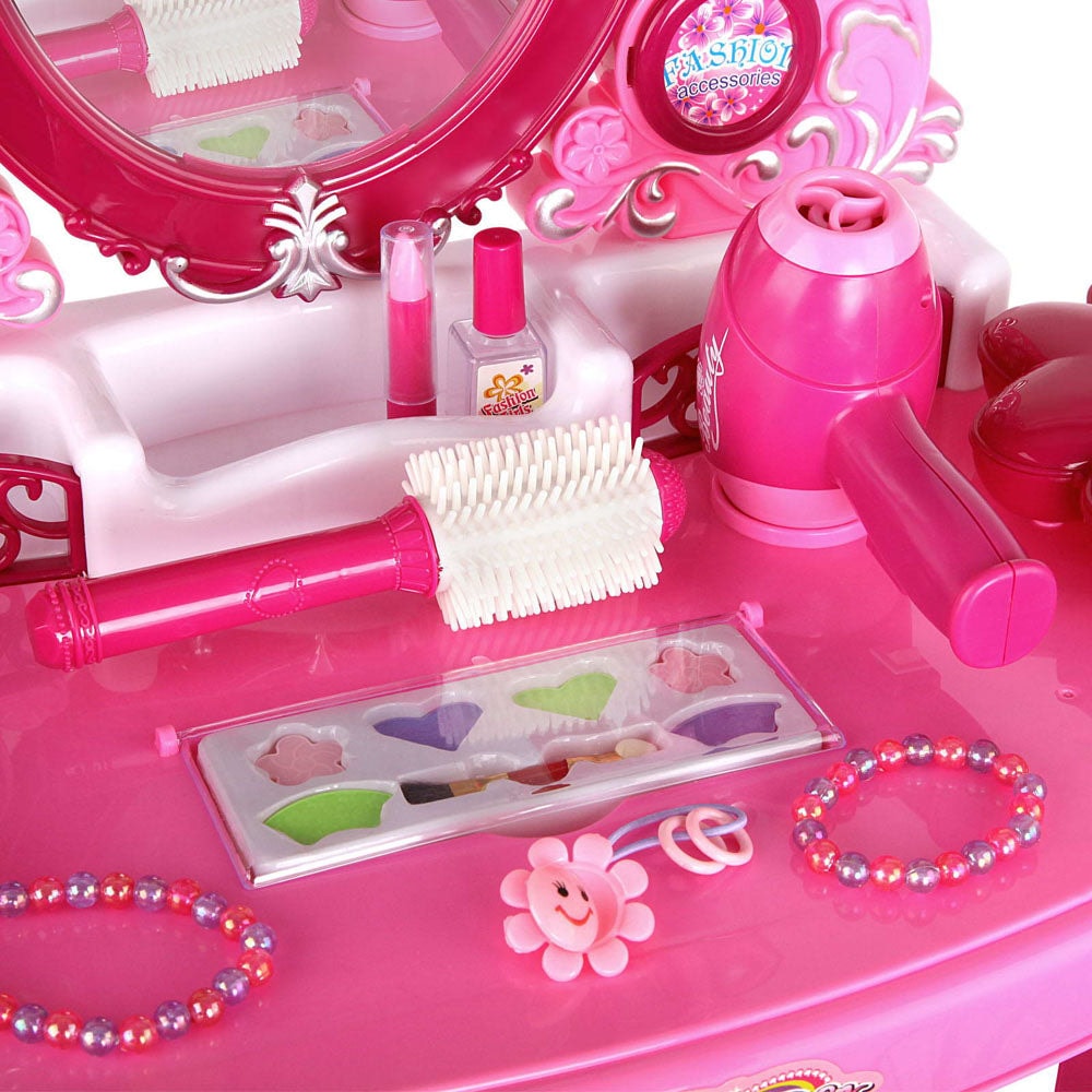 Keezi Pink Princess Make Up Dresser with Accessories and Mini Stool