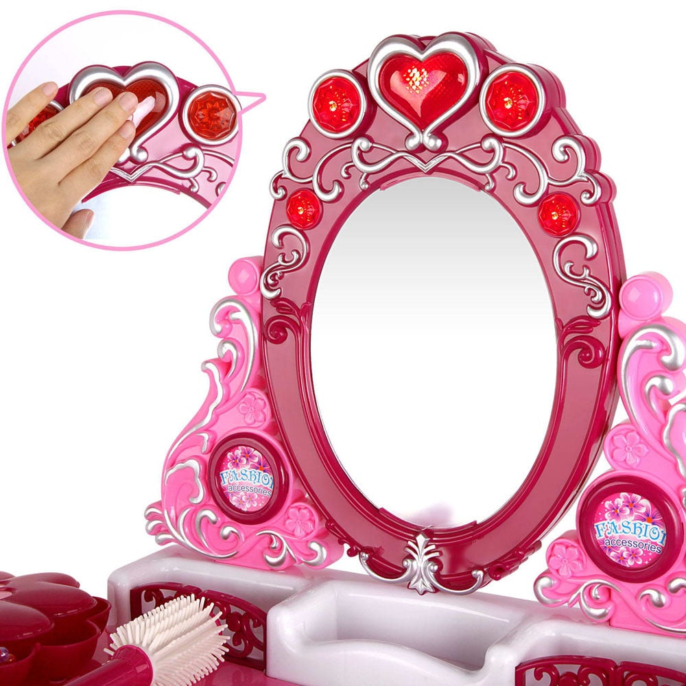 Keezi Pink Princess Make Up Dresser with Accessories and Mini Stool