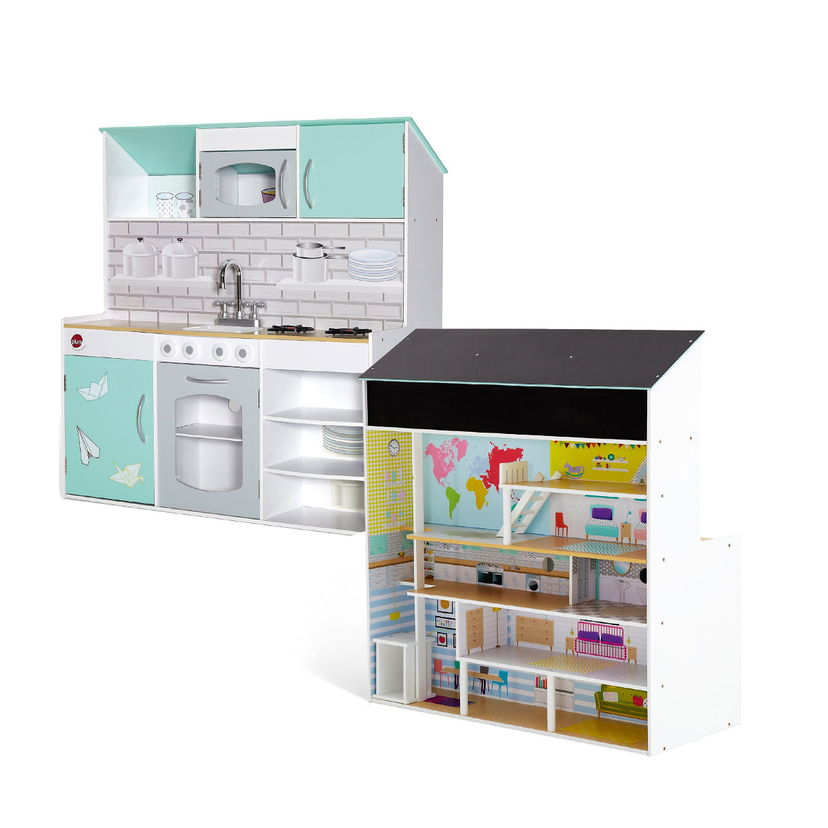 Plum Peppermint Townhouse Wooden Dolls House and Kitchen