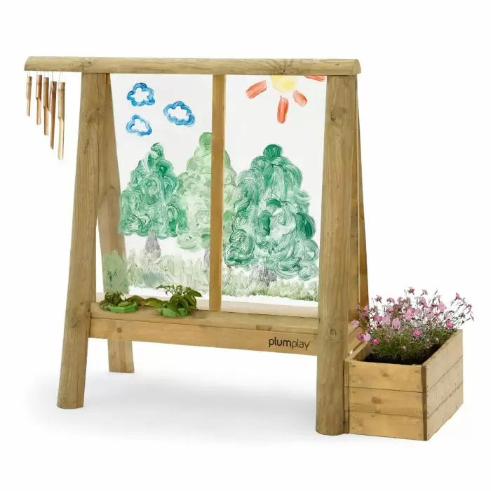 Plum Play Discovery Outdoor Paint Easel with Chimes and Planter Box