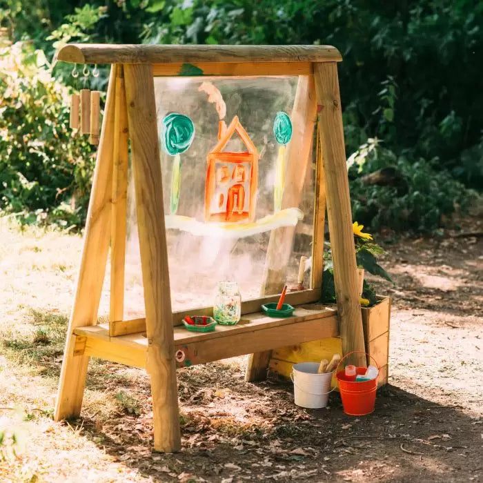 Plum Play Discovery Outdoor Paint Easel with Chimes and Planter Box