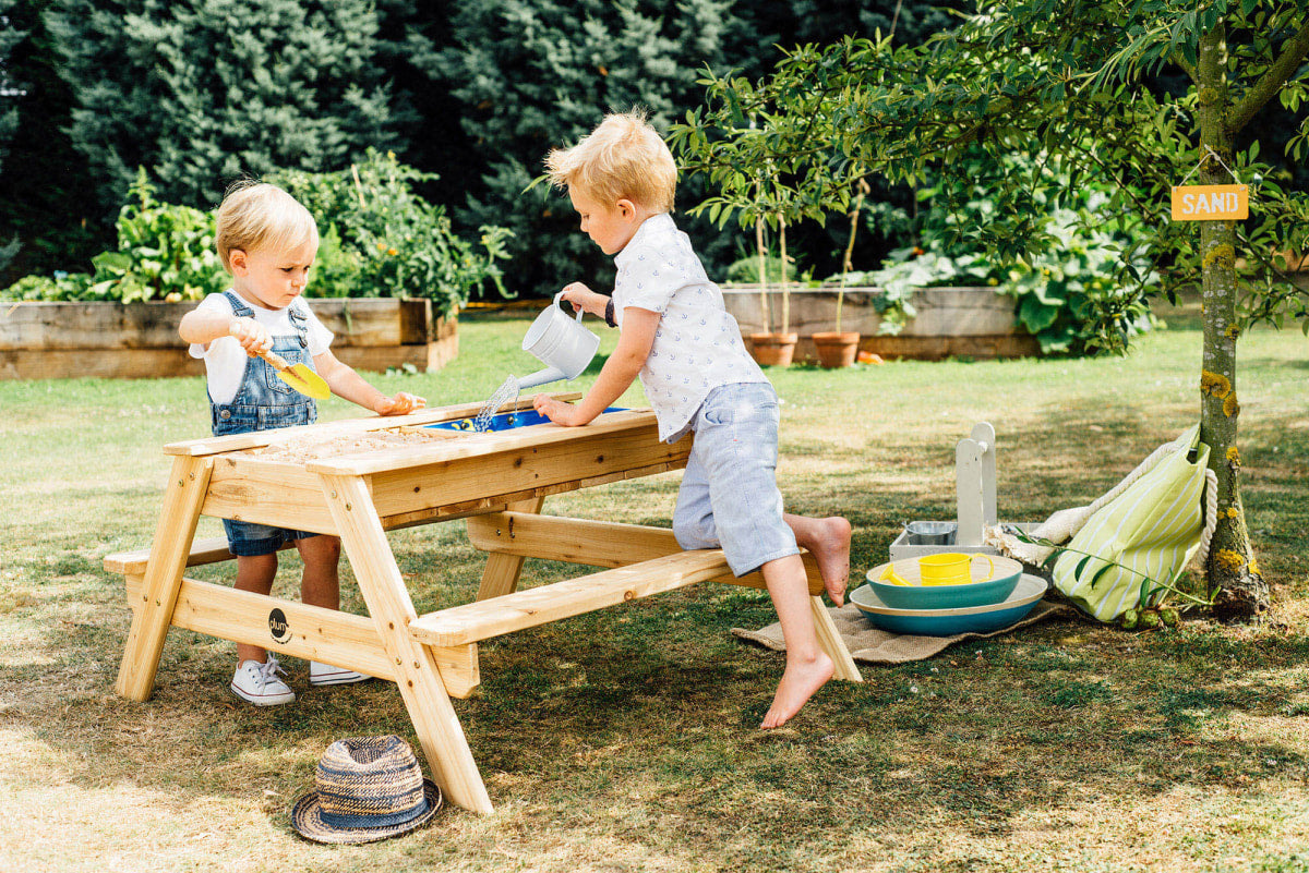 Plum Wooden Sand and Water Table with Benches