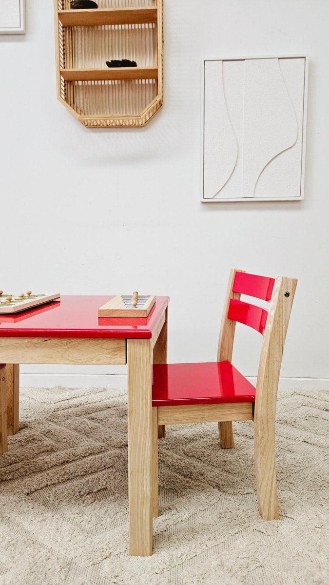 Red Top Timber Table with 2 Matching Chairs