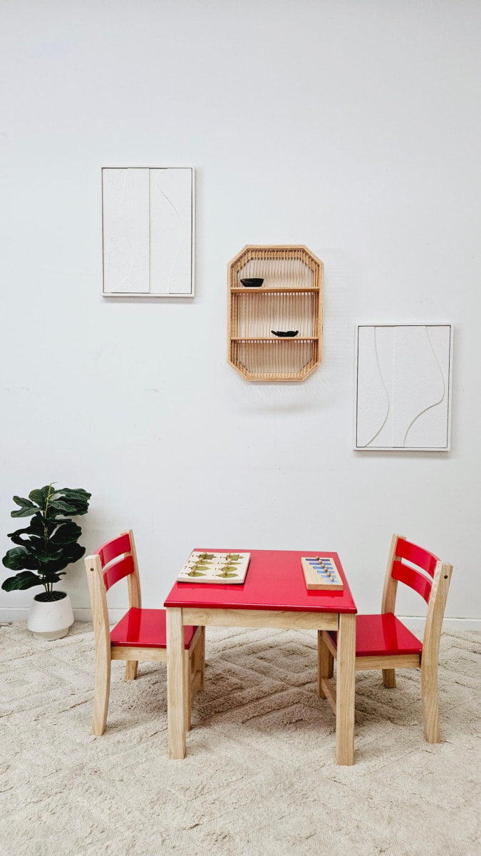 Red Top Timber Table with 2 Matching Chairs