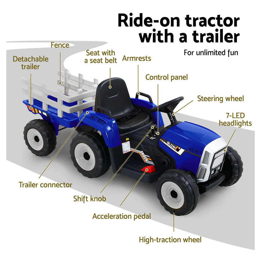 Rigo Kids Tractor Trailer Electric Ride On Car - Blue