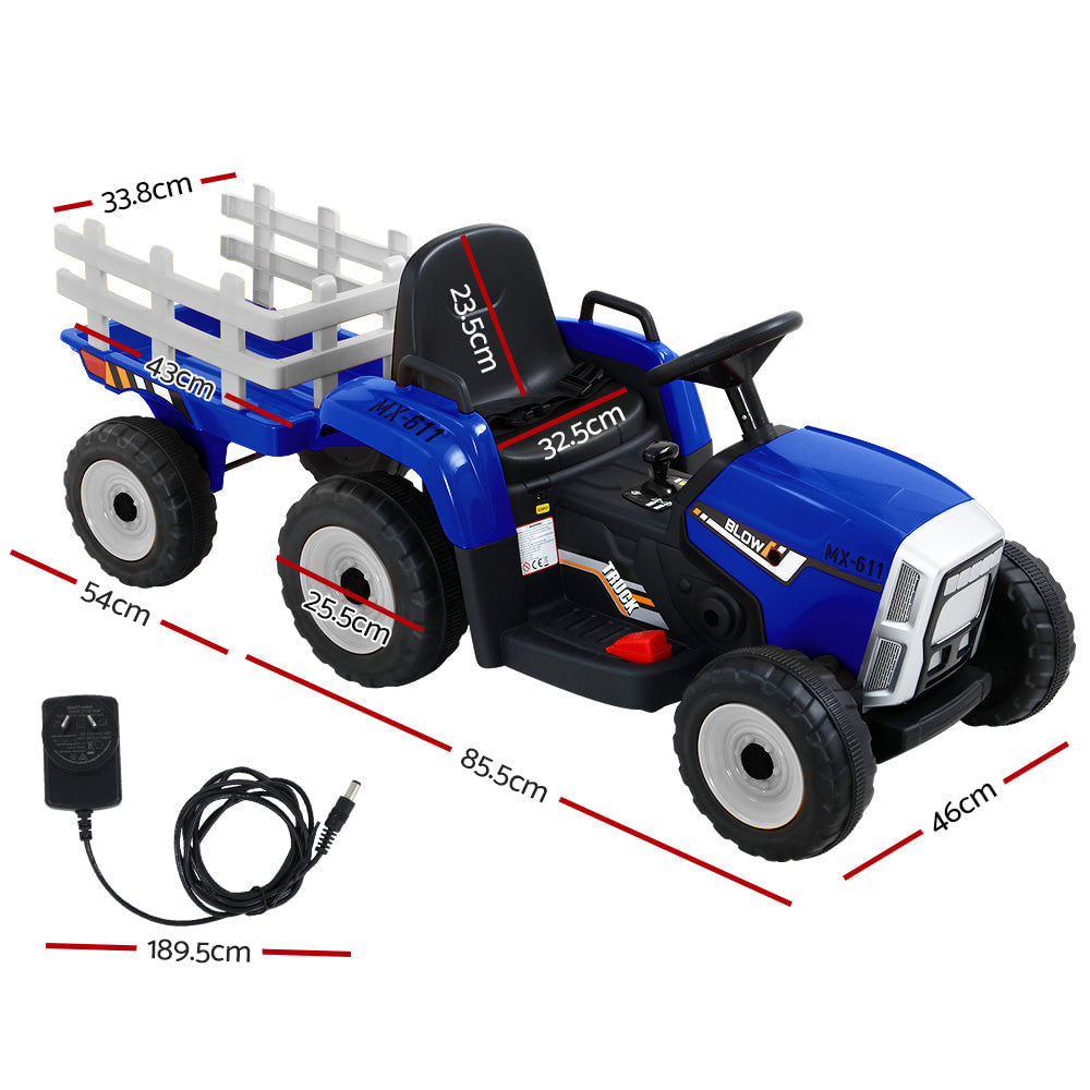 Rigo Kids Tractor Trailer Electric Ride On Car - Blue