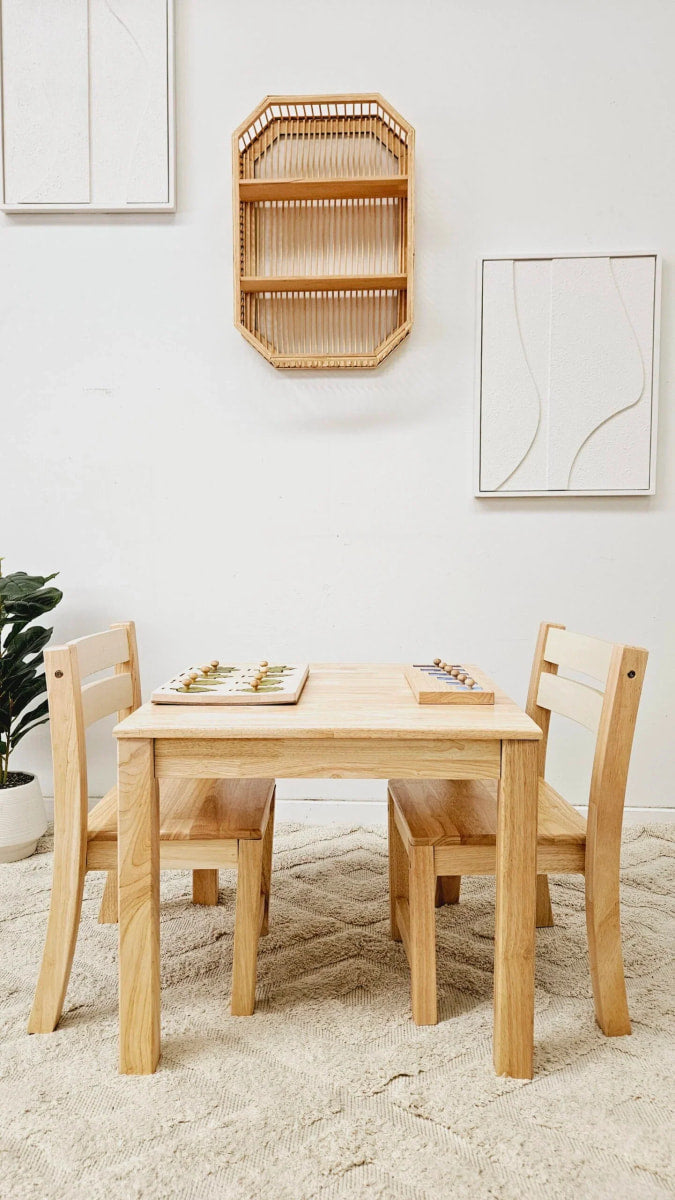 Standard Rubberwood Kids Table with 2 Stacking Chairs